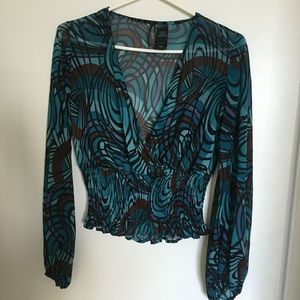 Bisou Bisou Printed Sheer Blouse